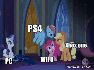 PS4vsXbox+one.+PS4+Rainbowdash+XBOXONE+applejack+WillU+Pinkie+pie+PC+Rarity_1ee205_4970035.gif