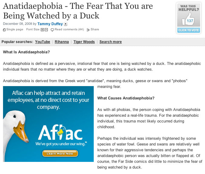 Anatidaephobia Aflac