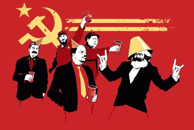 Commies. Awesome printing on t-shirt. Credits to whoever made this..
