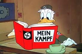Just Donald Duck Reading Mein Kampf. That is all. This original and is not altered in any way shape or form... This was a part of a series of propaganda films made by Disney to encourage the Americans to hate the Nazis.