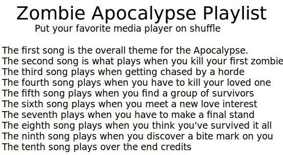 Image result for zombie apocalypse playlist shuffle