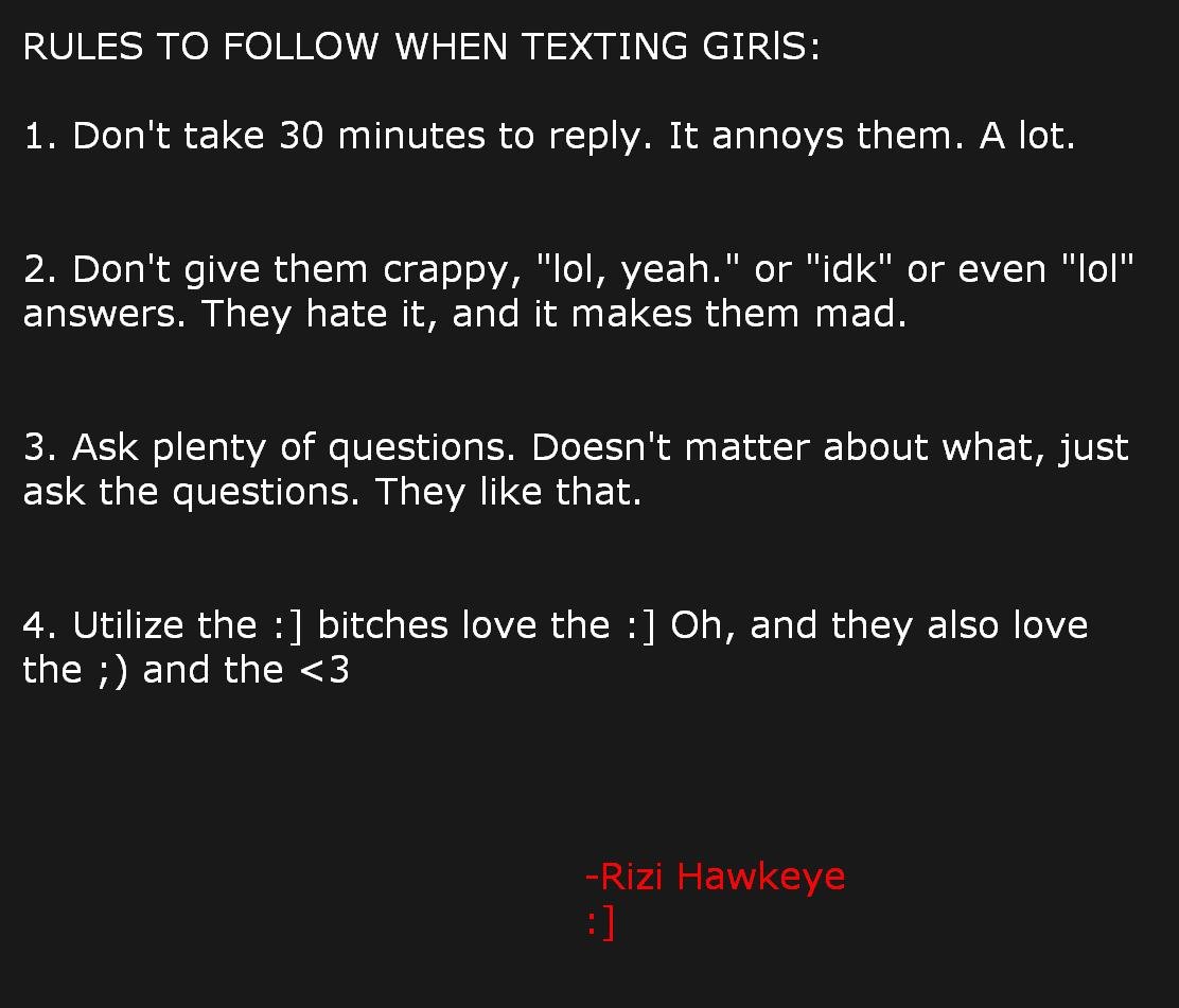 Rules for texting girls