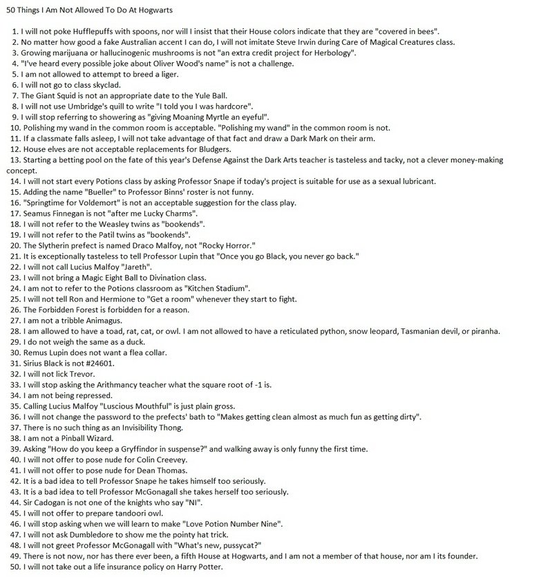 50 Things I'm not allowed to do!