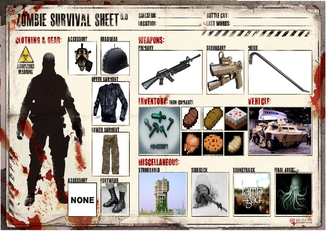 Zombie Apocalypse Survival Sheet