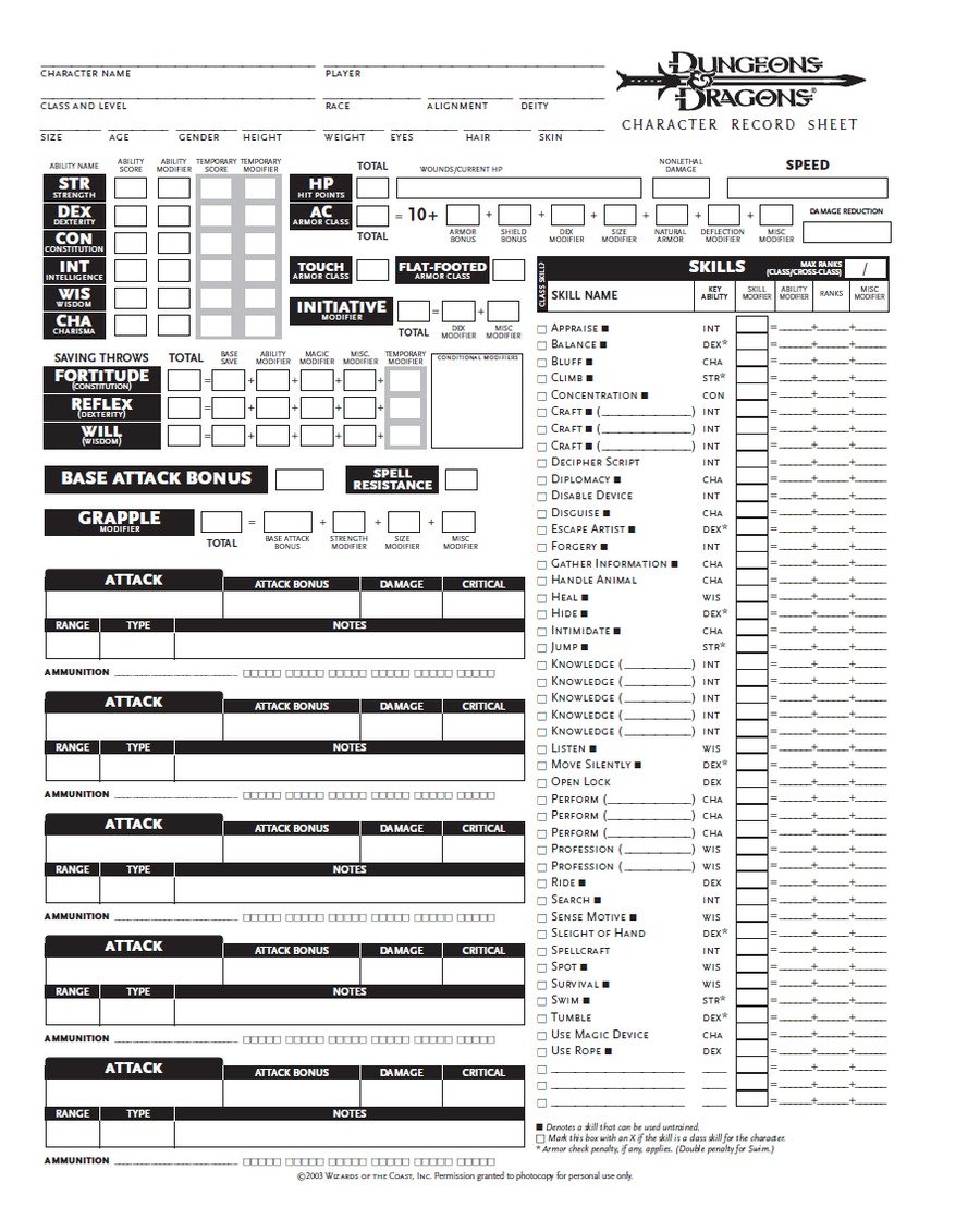 3.5 character sheet cleric