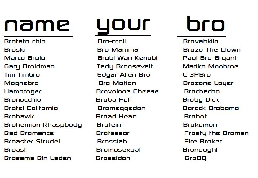 Bro Names For Your Brofriends