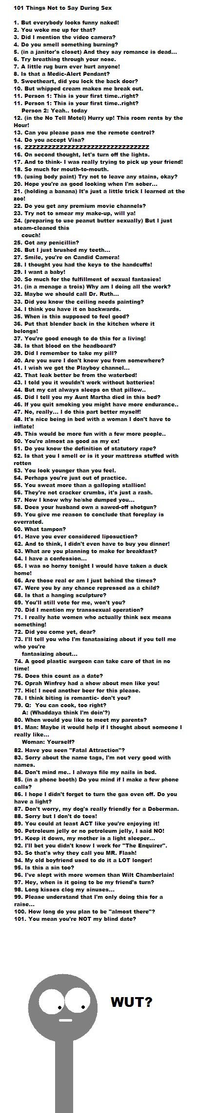 101 Things Not To Say During Sex