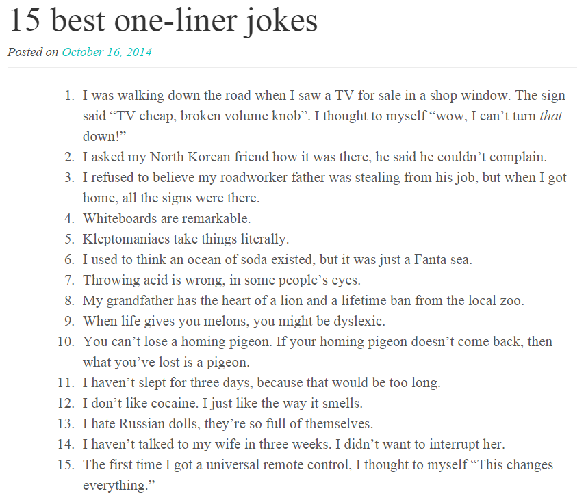 15 Best One Liner Jokes