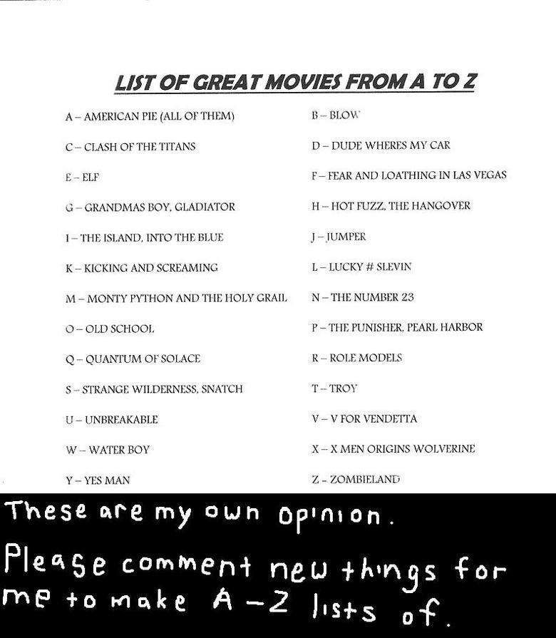 a to z movies names