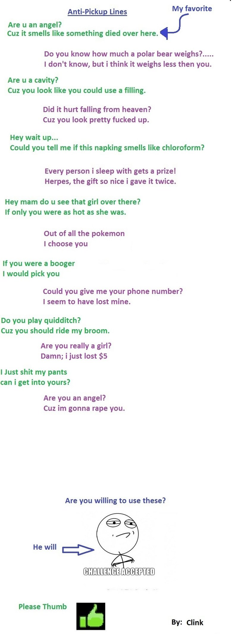 anti pick up lines for girls