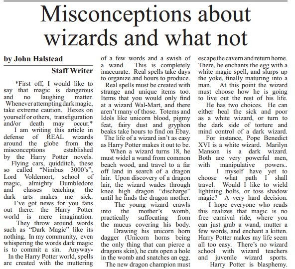 Funny article in high school paper.
