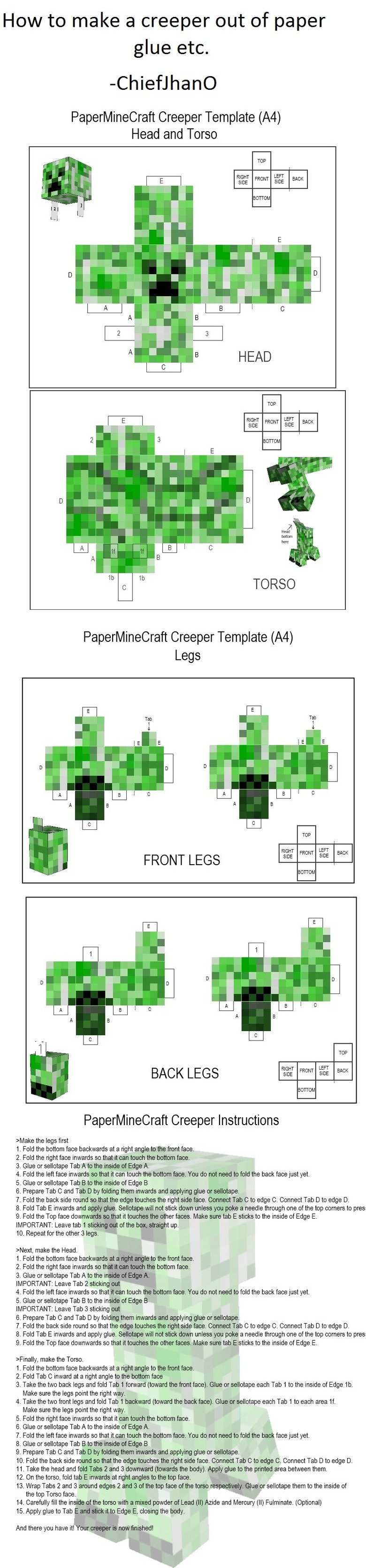 How To Make A Papercraft Creeper From Minecraft