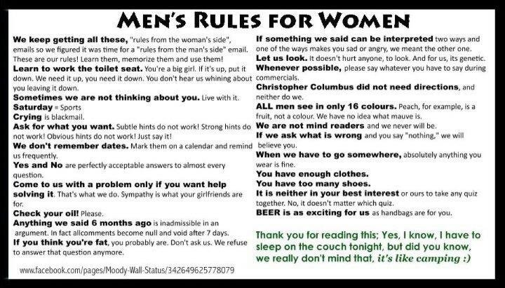 Men's rules for women