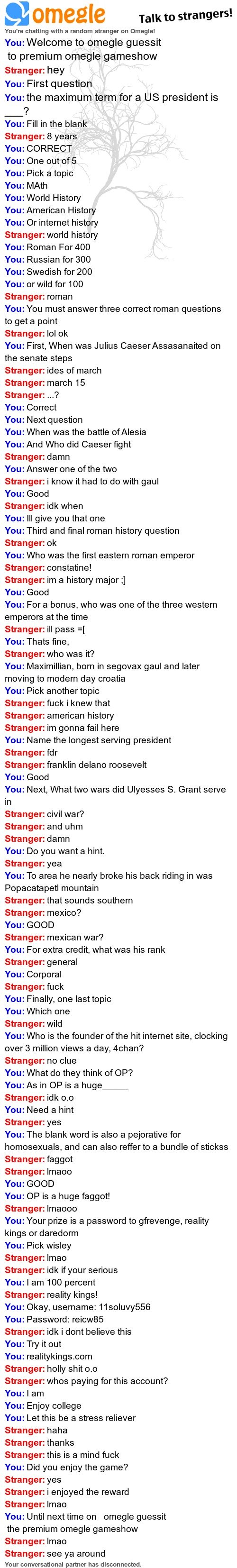 Omegle point game