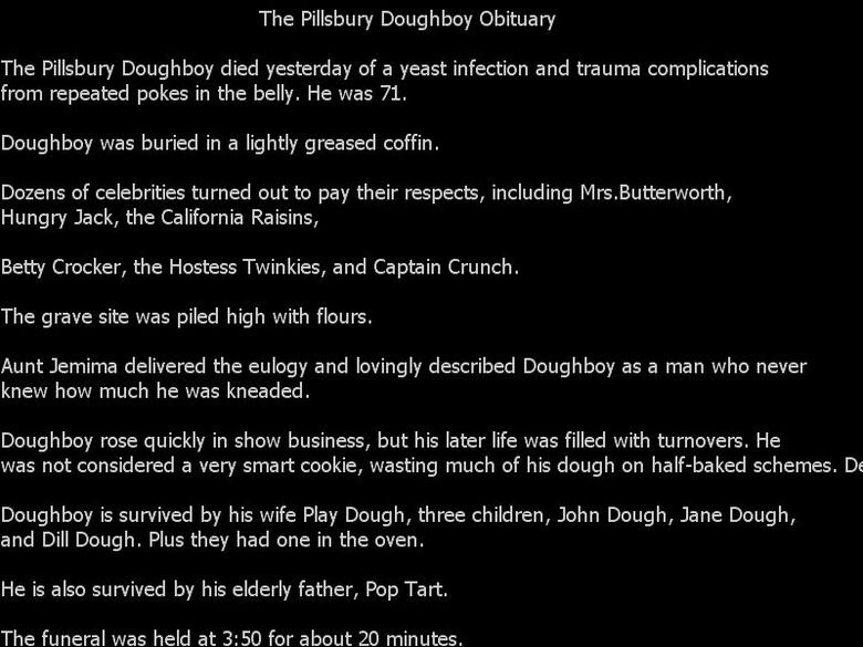 Pillsbury Doughboy Obituary