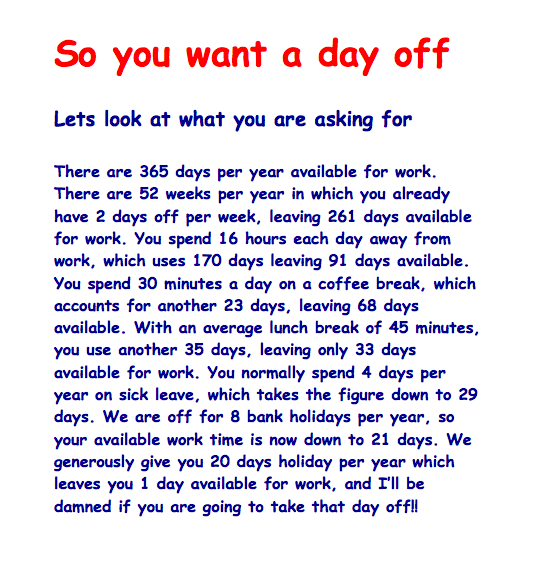 So You Want A Day Off 5070